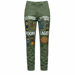 Pantalones de Lona Ecológicos, de Algodón, Duraderos, con Estampado por Transferencia de Calor, Sensación Suave, Transpirables, para Uso Diario, Estilo Urbano, Pantalones Largos - Product Image 2