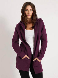 Wholesale Custom Logo <b>Red</b> <b>Women's</b> Oversized Longline Zip Through <b>Hoodie</b> Anti-Wrinkle And Breathable Blank Hoodies For <b>Women</b> - Product Image 4