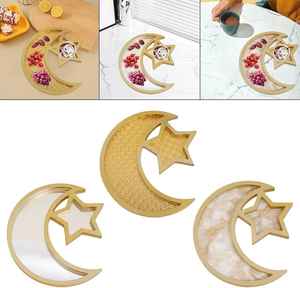 Plateau en bois en forme de lune et d'étoile pour le Ramadan, plat islamique Eid Mubarak, plateau décoratif pour la nourriture, plateau de table pour la maison, fête, desserts de luxe, en-cas - Product Image 6