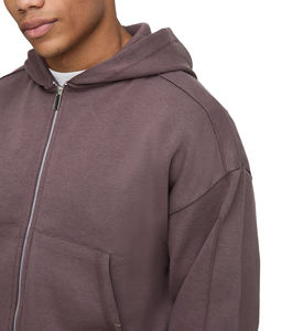 Sweat à capuche en molleton 100% coton avec logo personnalisé, vêtements décontractés d'hiver, design à manches longues marron uni coupe-vent - Product Image 2