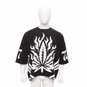 เสื้อยืดโอเวอร์ไซส์ทรงหลวม ผ้าฟลีซคอตตอน 100% พิมพ์ลาย หนานุ่ม สำหรับผู้ชาย สไตล์สตรีทแวร์ ทรงบ็อกซี่ ใส่สบาย แห้งเร็ว - Product Image 1