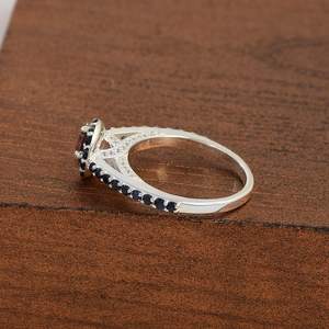 Granate y zafiro azul Catedral vástago hecho a mano pieza 925 plata esterlina mujeres regalo anillo joyería para mujer - Product Image 3