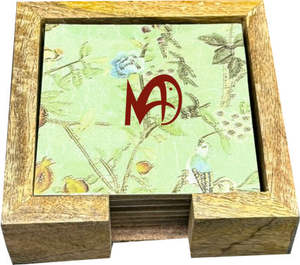 Set of 6 Classic Square Digital Printed Mango Wood Coasters Lightweight Enamel Home Decoration Mats & Pads for Kitchen <b>Table</b> Use - Product Image 2