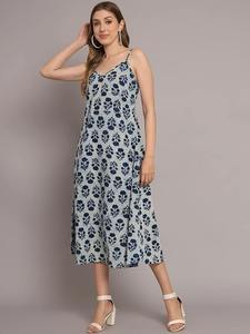 Bloc à main imprimé indien coton sans manches Maxi robe pour femmes bohème Style décontracté fait à la main coton tissu longue longueur Midi - Product Image 3