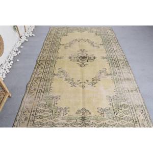 <b>Vintage</b> Turkish <b>Rug</b> 4.6x7.9ft Green Beige Flat Weave Wool Patchwork Pattern for Living Room Decor or Hallway Latex Backing - Product Image 4