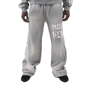 Haute qualité coupe personnalisée taille Baggy hommes pantalons droit incurvé haut rayé mode pantalons de survêtement 100% coton respirant Flare pantalon - Product Image 3
