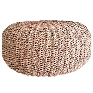 Pouf Bali Home Basket Palit en jonc de mer synthétique blanc et rose - Product Image 2