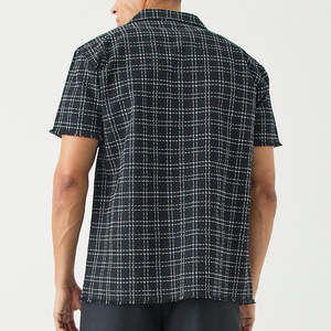 Chemise à manches courtes décontractée d'été en coton, logo brodé personnalisé, chemise oversize en bouclette brute pour hommes, fabricant - Product Image 3