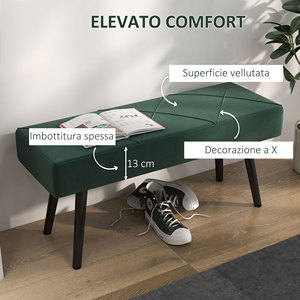 HOMCOM-Base de cama de Banco tapizada en tela efecto terciopelo y acero, 100x36x45 cm, verde y negro - Product Image 4