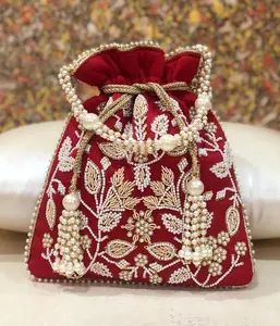 El yapımı kadın işlemeli debriyaj çanta Potli çanta çantası İpli çanta düğün Favor karşılık hediyesi misafirler için hint