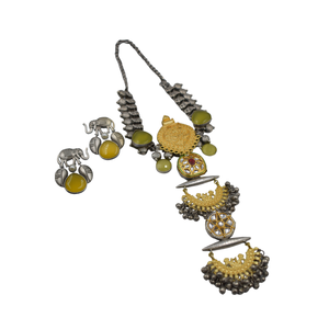 Collier Dualtone traditionnel en laiton de haute qualité collier de bijoux Design à la mode avec boucles d'oreilles pour femmes et filles - Product Image 2