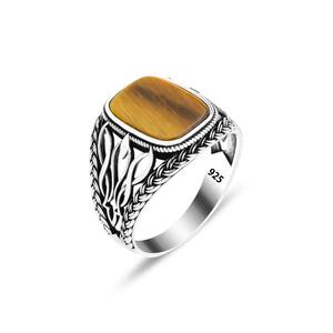 Wholesale 925 Sterling Silver <b>Tiger</b> <b>Eye</b> <b>Ring</b> Vintage Style Brown Gemstone Signet for Dad Perfect Gift for Him on Father's Day - Product Image 2
