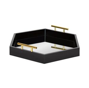 Plateau en bois de forme hexagonale avec poignée en métal et grossiste en verre de couleur noire de qualité supérieure Fabricant - Product Image 1