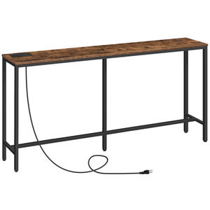 <strong>Skinny</strong> Sofa Hallway <strong>Table</strong> Industrial Metal Vintage Brown Wood Narrow Rustic Entryway <strong>Console</strong> <strong>Table</strong> with Charging Station - Product Image 2