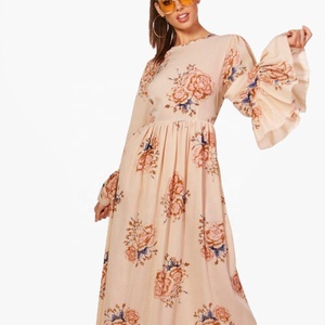 Vestido Largo Casual de Gasa con Encaje y Estampado Vintage para Mujer, Primavera-Otoño, Manga Larga, con Pliegues - Product Image 1
