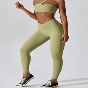 Vêtements de sport d'entraînement de gymnastique à séchage rapide pour femmes Ensembles de fitness de yoga Coupe ajustée Mélange de coton respirant Couleur unie Marque privée - Product Image 2