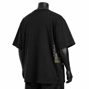 Camiseta de manga corta negra para hombre de doble propósito con estampado religioso, estilo urbano, cuello redondo, corte regular, jersey de algodón. - Product Image 2