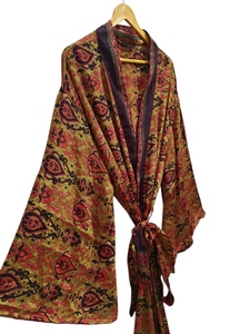 ชุดคลุมท้องนุ่มยาวถึงข้อเท้าผ้าไหมหลากสีชุดคลุมกลางคืนชุดคลุมคลุมสำหรับคนท้องทำจากผ้าไหมส่าหรีสไตล์วินเทจของอินเดีย - Product Image 4