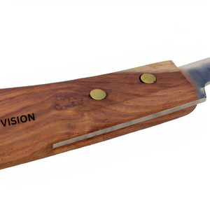 Cuchillo de pezuña para mascotas Hoja de acero inoxidable de doble filo Estrecho con mango de madera pulida Mano derecha izquierda Herrador Caballo equino - Product Image 5