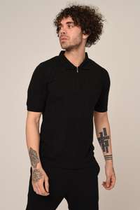 Polo informal con media cremallera para hombre, Camiseta de punto transpirable de verano de manga corta de algodón 100% amarillo sólido con cuello vuelto - Product Image 2