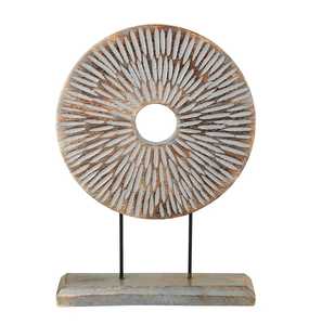 Wooden Engraved Tabletop <b>Decor</b> With The Combination Of Iron Stand And Wooden Engraved Sculpture Made in india Indian Homedecor - Product Image 4