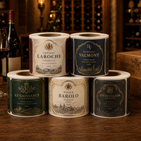 Étiquettes de vin personnalisées, dorées à chaud, gaufrées, autocollantes, imperméables, en rouleau, sur papier texturé, pour emballage de bouteilles, étiquettes découpées sur mesure, marque privée