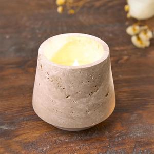Elegant Travertine Stone <b>Tealight</b> <b>Holder</b> Modern Tapered Design for Warm Ambient Lighting and Stylish Natural Home Decor Accent - Product Image 1