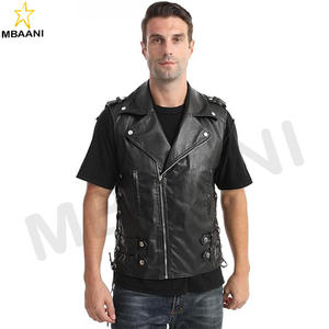 Chaleco de Motociclista de Cuero Sintético para Hombre, con Cremalleras, Ajustado, Sin Mangas - Product Image 1