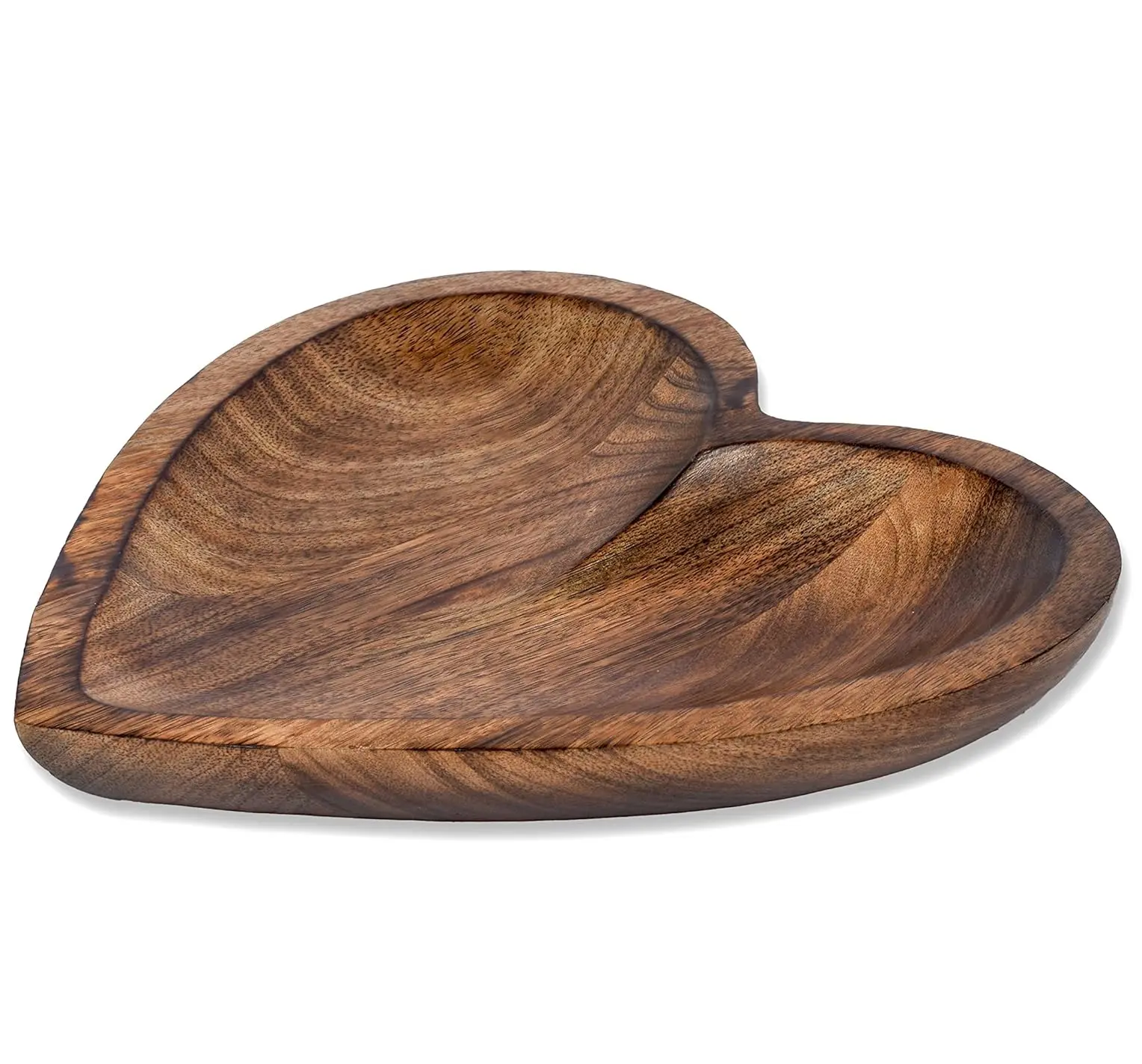 Mango Wood Heart Curved Shaped Decorative Bowl for Table Centerpieces Home Party Wedding Decor (10" x 10" x 1.5")