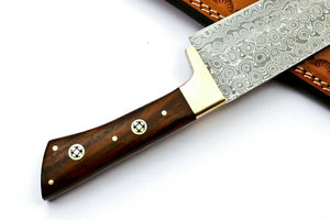 Cuchillo de Chef Bowie de Acero de Damasco Forjado a Mano Personalizado 2024 al por Mayor, 1 Pieza, Borde Dentado, Ecológico, para Cocina Exterior, Madera de Camello - Product Image 4