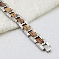 Bracelet en bois naturel et acier inoxydable, véritable bois de rose, noyer, bois de santal noir pour hommes