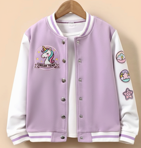 Chaqueta Varsity de Invierno para Hombre con Cuello Alto Color Lavanda |   Chaqueta Bomber de Béisbol con Letras del Logotipo Bordadas en la Parte Delantera |   Cierre de cremallera estilo High Street - Product Image 1