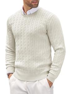 Vente en gros de pulls tricotés en coton de haute qualité de couleur unie pulls torsadés slim à col rond pour hommes pulls tricotés décontractés et épais pour le printemps - Product Image 5