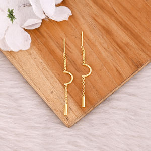 Boucles d'oreilles en chaîne de fils en laiton plaqué or jaune faites à la main, boucles d'oreilles minimalistes bohèmes, boucles d'oreilles tendance, cadeaux de mariage populaires, bijoux - Product Image 2