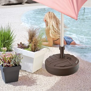 Base per ombrellone rotonda in polietilene con design a righe, 39 x 39 x 13 cm, colore cioccolato - Product Image 4