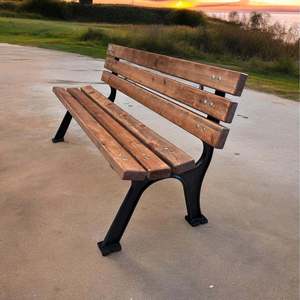 Modern 145cm Aluminum Cast <b>Bench</b> with Sling WPC <b>Wood</b> Contemporary Design Durable Outdoor Furniture 2 Seating Capacity Patio Use - Product Image 3