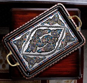 Aaliyan impex ถาดเสิร์ฟทองแดงบริสุทธิ์พิมพ์ลายที่มีดีไซน์มันดาลาสำหรับใช้ในห้องครัว - Product Image 1