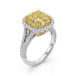 Bague pour femme LILABA ENTERPRISE en or blanc 18 carats avec diamant de laboratoire jaune fantaisie taille coussin et pierres latérales, clarté F VVS2, certifiée IGI - Product Image 3