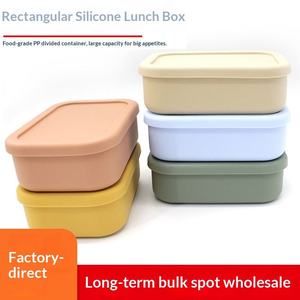 Stock Silicone Portable Rectangle <b>Lunch</b> <b>Box</b> Large Capacity No Compartment Bento <b>Box</b> Microwave Safe Student Use - Product Image 2