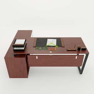 HBTC022 Bureau de direction en L contemporain concept Trapeze 160x140 en bois massif, assemblage requis, pour bureau et chambre - Product Image 3