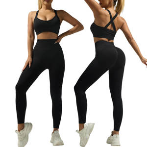 ชุดออกกำลังกาย2ชิ้นไร้รอยต่อเอวสูงและบราออกกำลังกายขนาดพลัสไซส์ดีไซน์ใหม่ - Product Image 6