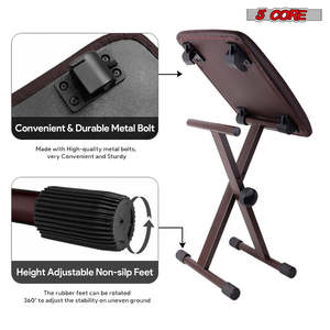 5 Core Keyboard <b>Bench</b> 2 Inch Padded Cushioned Piano Stool Height Adjustable 19" Guitar Seat Portable - Product Image 5