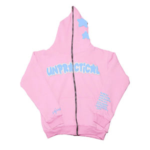 Sudaderas con capucha personalizadas con cremallera completa para hombre, color sólido, estampado personalizado de soplo, forro polar de algodón OEM, sudaderas con cremallera Unisex, estilo callejero - Product Image 3