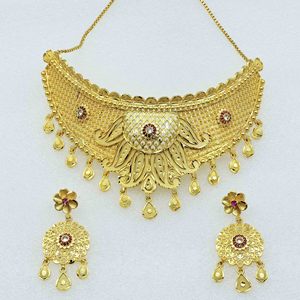 Venta al por mayor 14K 18K 24K Micro Gold Filled Floral Design Joyería tradicional, Joyería de moda, Ruby Stone Forming Gargantilla Collares. - Product Image 2