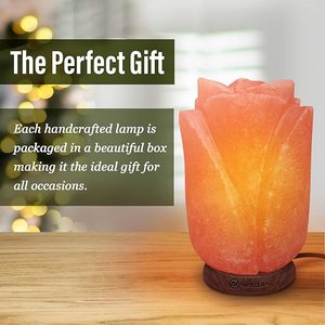 โคมไฟเกลือหิมาลัยธรรมชาติแท้แกะสลักด้วยมือรูปดอกกุหลาบคริสตัลหินเกลือ100% สไตล์ความรัก - Product Image 4