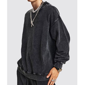 Look elegante patrón sólido lavado ácido Anti-encogimiento cuello redondo personalizado de gran tamaño 100% sudadera de algodón para hombres - Product Image 2