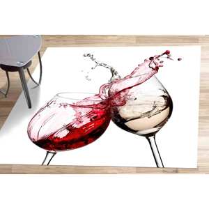 Tapis à motif de verres à vin, tapis imprimé avec des éclaboussures de vin rouge et blanc, tapis à poils doux - Product Image 1