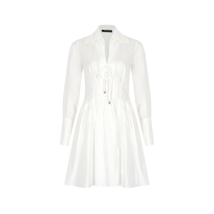 Bán buôn hợp thời trang trắng Mini Dress với Corset phong cách ren-up dài tay áo A-line Áo <span class=keywords><strong>s</strong></span>ơ mi ăn mặc giản dị mùa hè bên thời trang mặc - Product Image 1