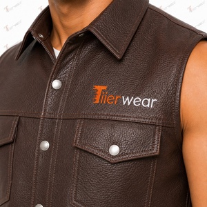 Tiierwear Men's <b>Brown</b> Leather Sleeveless <b>Vest</b> Plus Size Summer Breathable with Button Closure and Front Pockets Casual Outerwear - Product Image 5