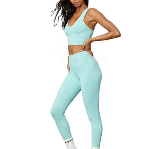 Conjunto de Yoga ligero de 2 piezas XL de talla grande para mujer, ropa deportiva personalizada para exteriores sin costuras, mallas transpirables con logotipo en la cintura sólida - Product Image 1